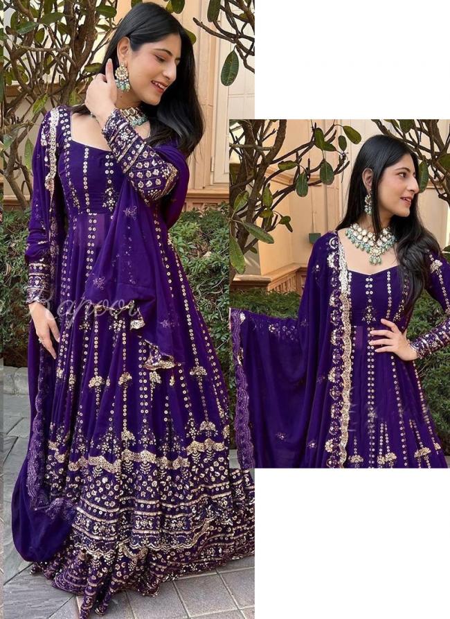 Georgette Purple Festival Wear Embroidery Work Readymade Sharara Suit